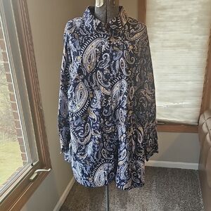 Jessica London Paisley Button-Down Long Sleeve Blouse